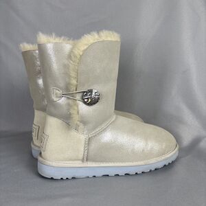 Women's UGG Boots Sz 9 Bailey Bling Swarovski I Do White Silver Sparkle Blue